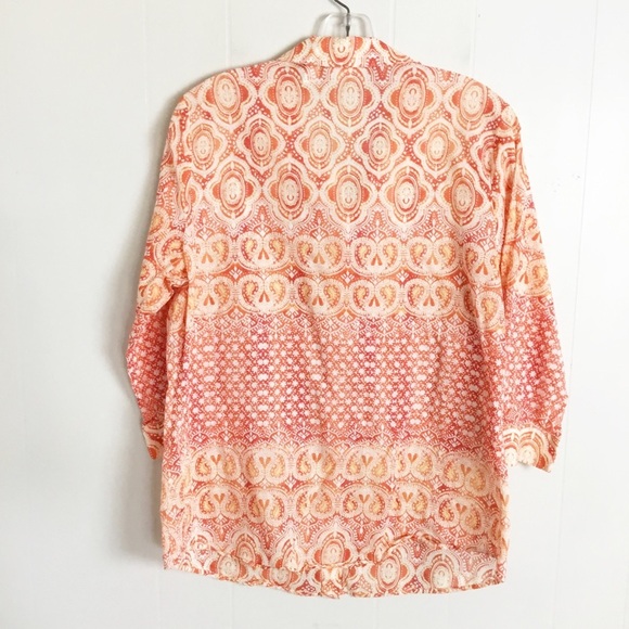 Chico’s Button Up Blouse Top Size 2/L Coral - Picture 5 of 5
